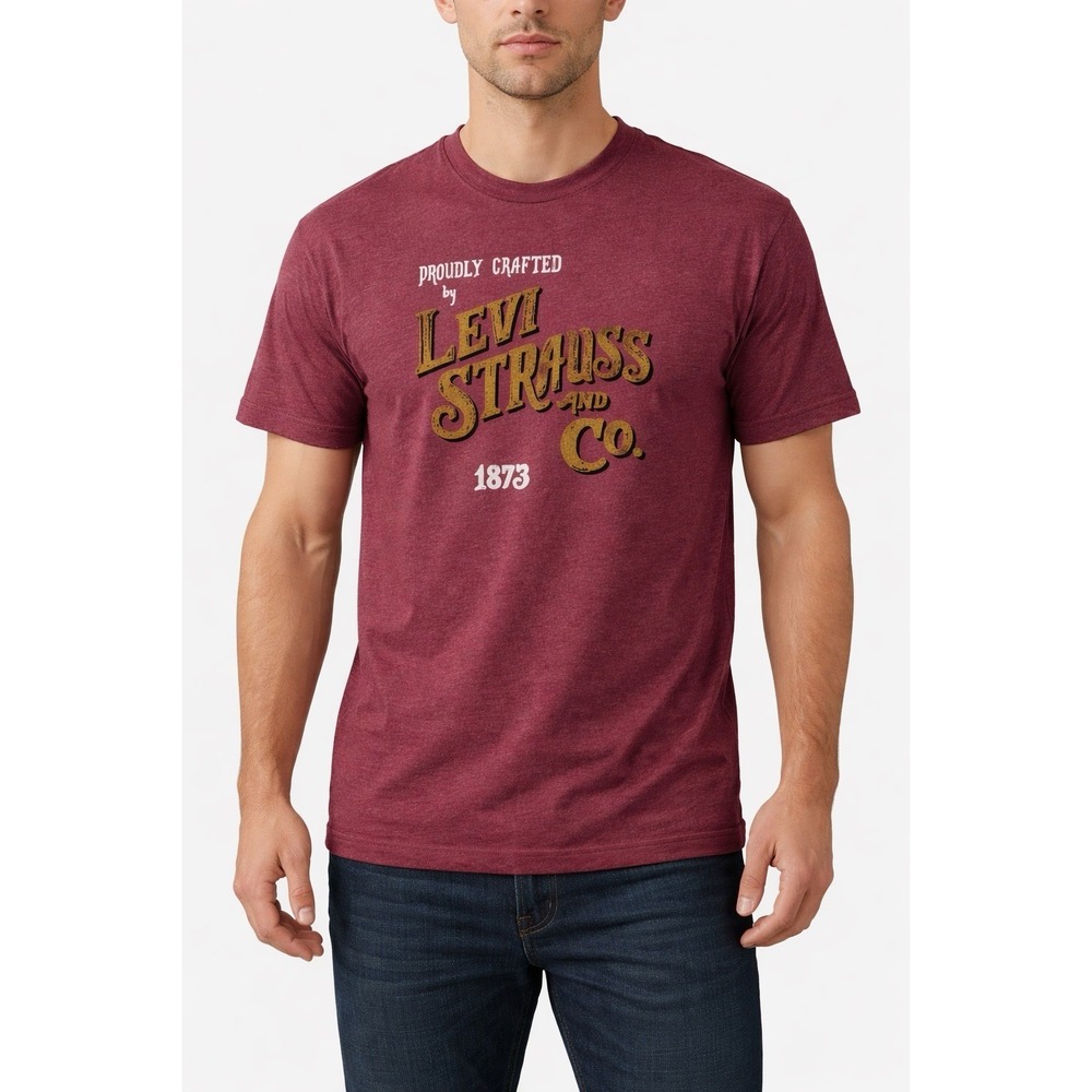 Levi's Strauss Mens L  Graphic T-Shirt Maroon Logo 1873 Short Sleeve Fits M